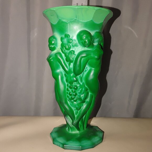 Ingrid Vase Czech Malachite Curt Schlevogt 1930s Grape Harvest Figural Gablonz - Picture 7 of 12